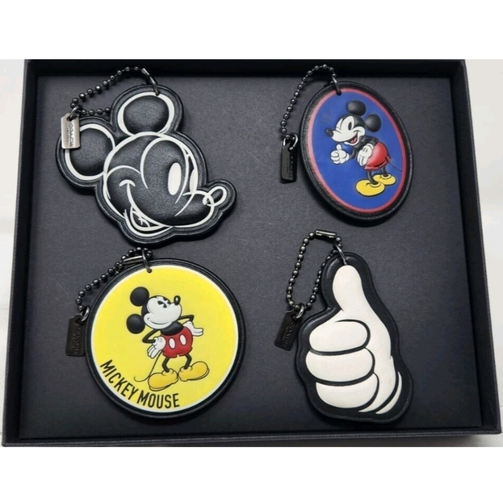 🖤▪️Coach ▪️Mickey Leather Charm Hangtag Set of 4 Limited Edition